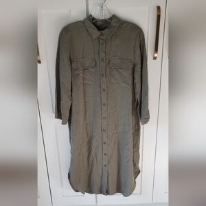 Part Two Herta Utility Dress Womens 36 Green Button Front Long Sleeve Shirtdress